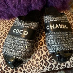 Chanel tweed clog
